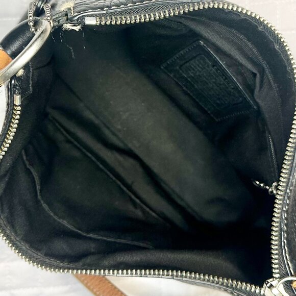 COACH Chelsea Hobo Shoulder Bag Soft Black Leather Brown Trim Silver 10890 - Picture 11 of 16